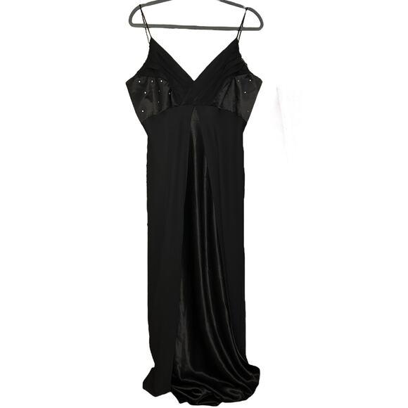 Vintage Black‎ Satin Rhinestone Formal Dress Size XL - Picture 1 of 5